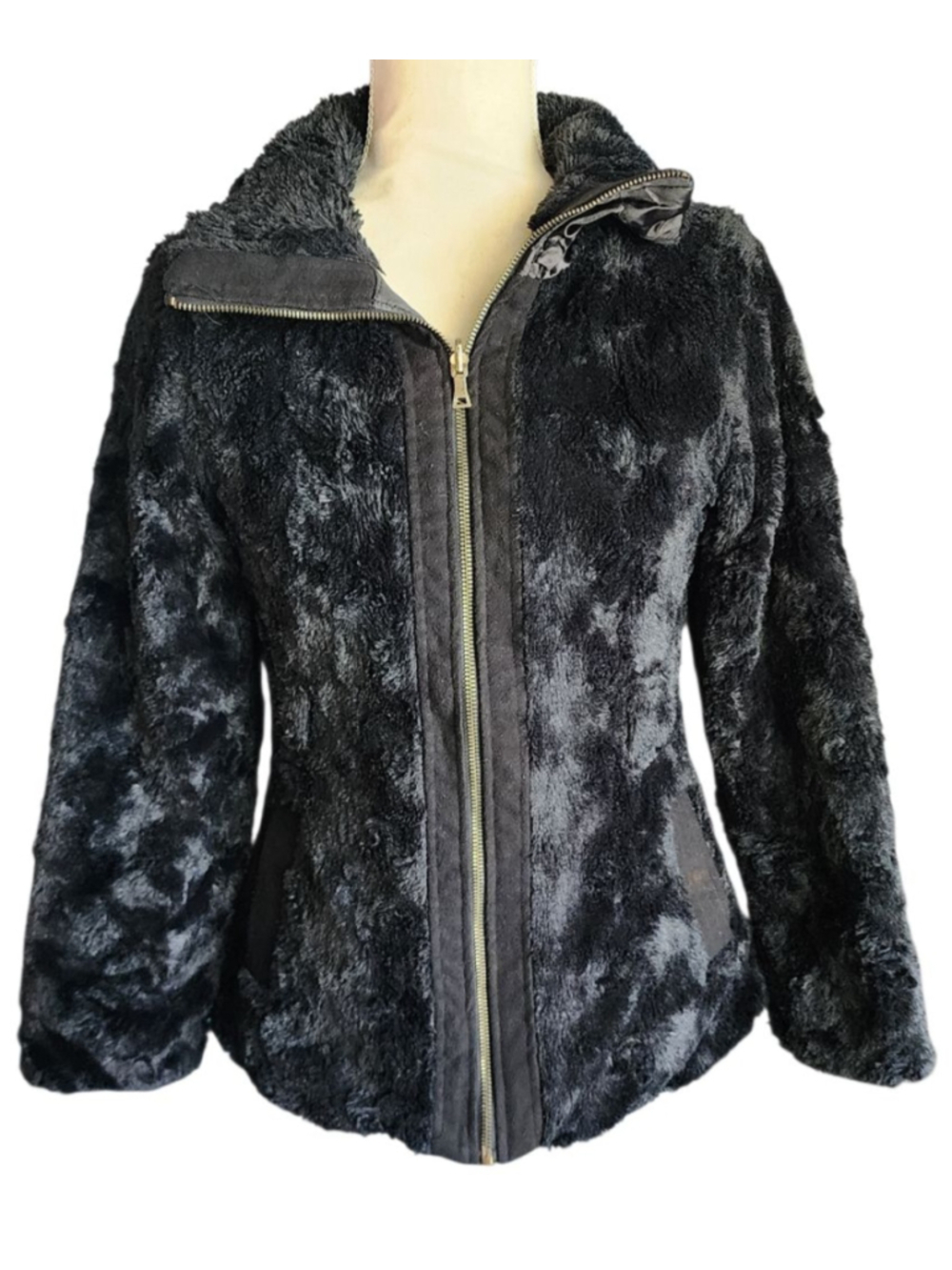 IZ Byer Girl Black Faux Fur Teddy Jacket Girls Size M 10/12 Full Zip Sherpa Coat